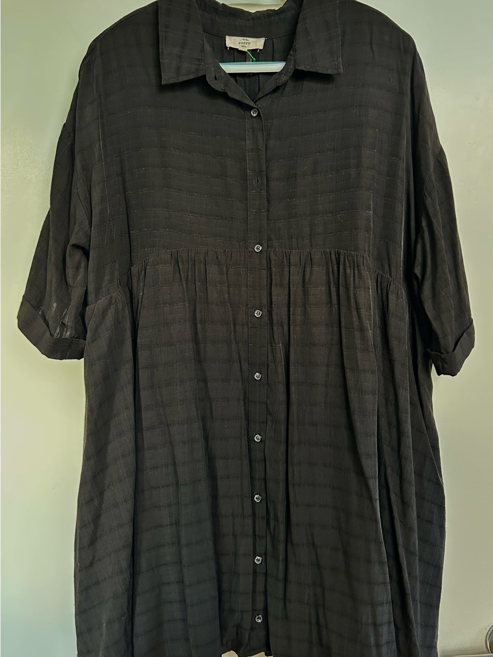 Entro black contemporary dress with stitching detail and relaxed fit.